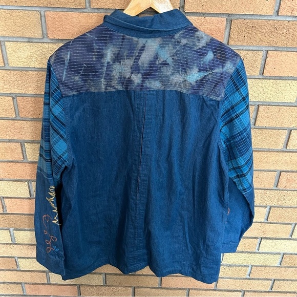 NWT Johnny Was Moonlight Tie-Dye Patchwork Military Jacket Embroidered Size L - Picture 7 of 10